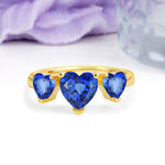Unique 3 Prong Heart Cut Sapphire Three stones Wedding Ring - Additional view