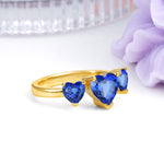 Unique 3 Prong Heart Cut Sapphire Three stones Wedding Ring - Additional view