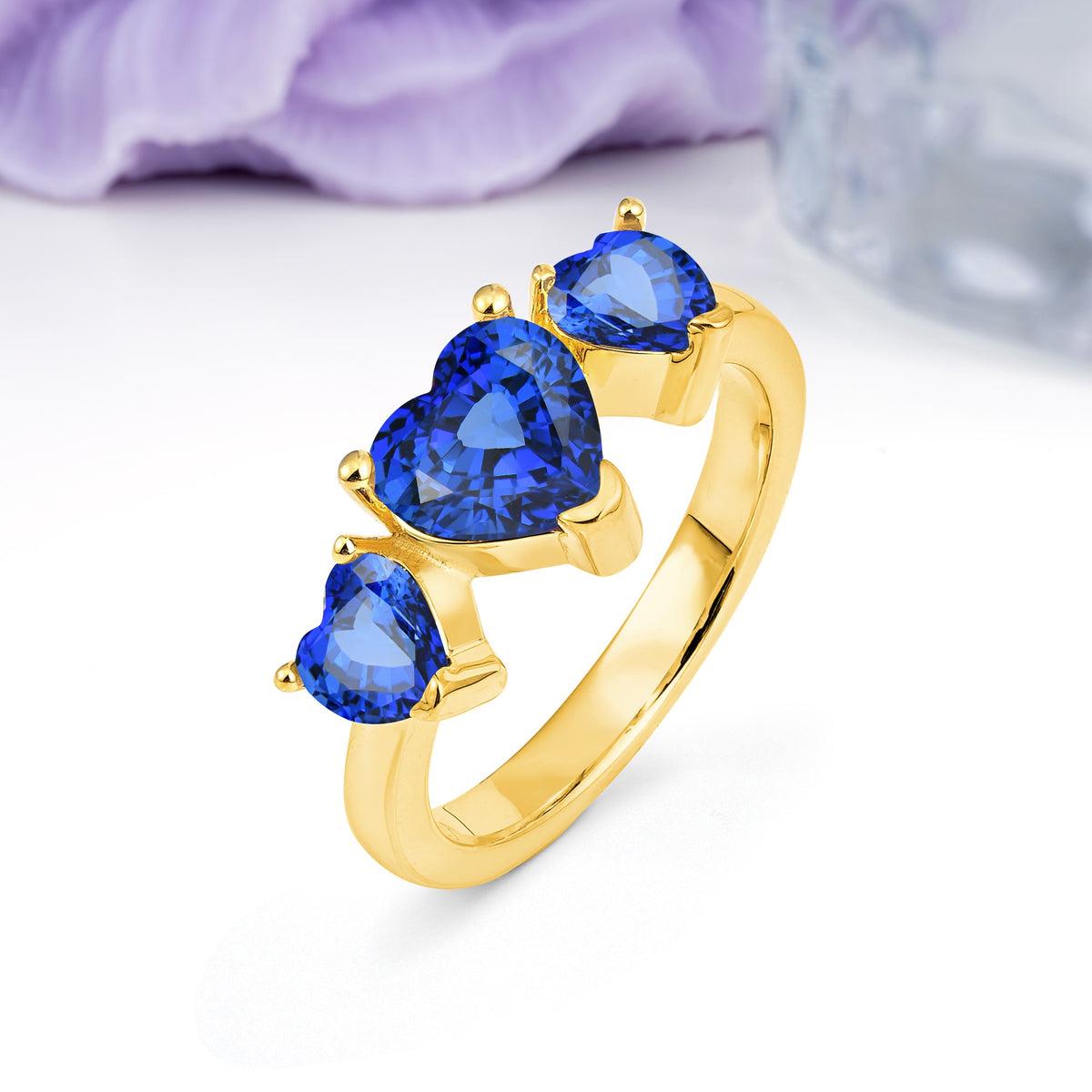 Unique 3 Prong Heart Cut Sapphire Three stones Wedding Ring - Additional view