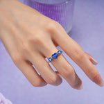 Unique 3 Prong Heart Cut Sapphire Three stones Wedding Ring - Additional view