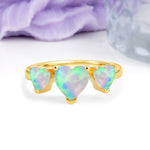 Unique 3 Prong Heart Cut Fire Opal Three stones Wedding Ring - Additional view