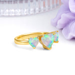 Unique 3 Prong Heart Cut Fire Opal Three stones Wedding Ring - Additional view