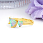 Unique 3 Prong Heart Cut Fire Opal Three stones Wedding Ring - Additional view