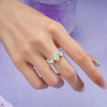 Unique 3 Prong Heart Cut Fire Opal Three stones Wedding Ring - Additional view