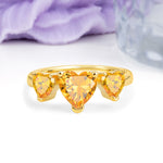 Unique 3 Prong Heart Cut Citrine Three stones Wedding Ring - Additional view