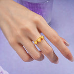 Unique 3 Prong Heart Cut Citrine Three stones Wedding Ring - Additional view