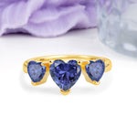 Unique 3 Prong Heart Cut Tanzanite Three stones Wedding Ring - Additional view