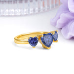Unique 3 Prong Heart Cut Tanzanite Three stones Wedding Ring - Additional view