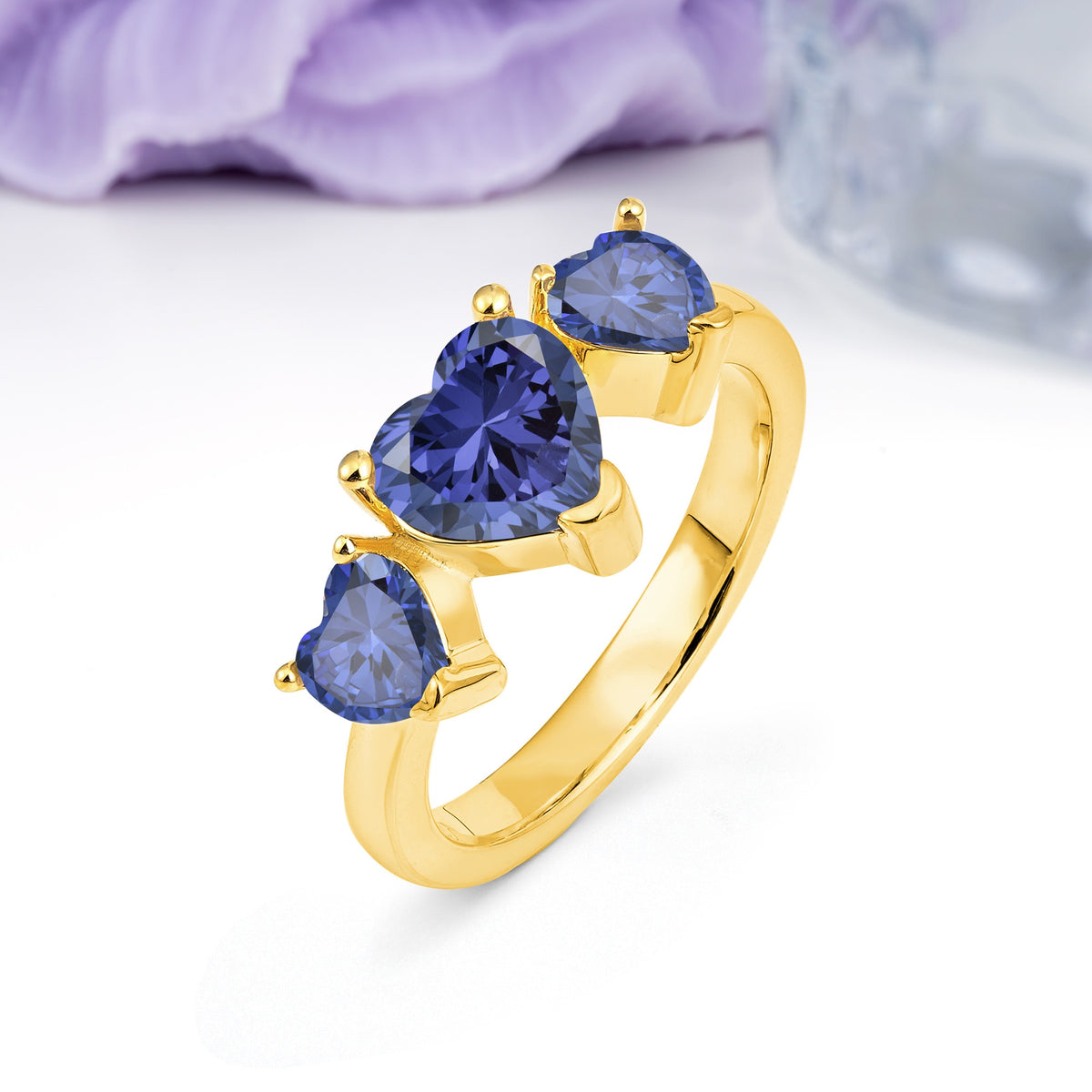 Unique 3 Prong Heart Cut Tanzanite Three stones Wedding Ring - Additional view