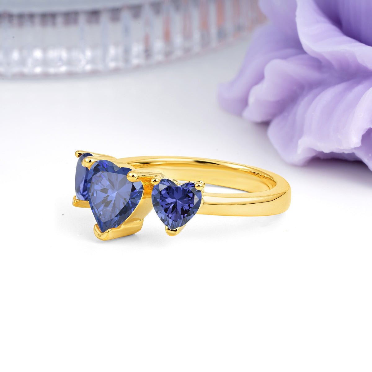 Unique 3 Prong Heart Cut Tanzanite Three stones Wedding Ring - Additional view
