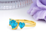 Unique 3 Prong Heart Cut Turquoise Three stones Wedding Ring - Additional view