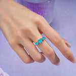 Unique 3 Prong Heart Cut Turquoise Three stones Wedding Ring - Additional view