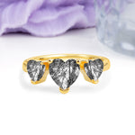 Unique 3 Prong Heart Cut Black Rutilated Quartz Three stones Wedding Ring - Additional view