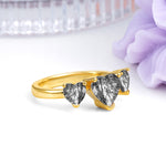 Unique 3 Prong Heart Cut Black Rutilated Quartz Three stones Wedding Ring - Additional view