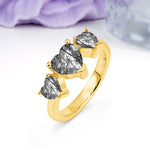 Unique 3 Prong Heart Cut Black Rutilated Quartz Three stones Wedding Ring - Additional view