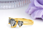 Unique 3 Prong Heart Cut Black Rutilated Quartz Three stones Wedding Ring - Additional view