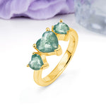 Unique 3 Prong Heart Cut Moss Agate Three stones Wedding Ring - Additional view