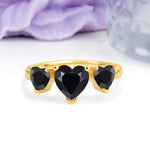 Unique 3 Prong Heart Cut Black Onyx Three stones Wedding Ring - Additional view
