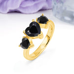 Unique 3 Prong Heart Cut Black Onyx Three stones Wedding Ring - Additional view