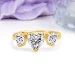 Unique 3 Prong Heart Cut Lab Diamond Three stones Wedding Ring - Additional view