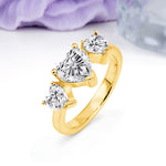 Unique 3 Prong Heart Cut Lab Diamond Three stones Wedding Ring - Additional view