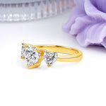 Unique 3 Prong Heart Cut Lab Diamond Three stones Wedding Ring - Additional view