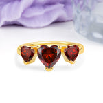 Unique 3 Prong Heart Cut Garnet Three stones Wedding Ring - Additional view