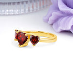 Unique 3 Prong Heart Cut Garnet Three stones Wedding Ring - Additional view