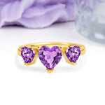 Unique 3 Prong Heart Cut Amethyst Three stones Wedding Ring - Additional view