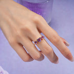 Unique 3 Prong Heart Cut Amethyst Three stones Wedding Ring - Additional view