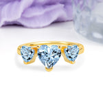 Unique 3 Prong Heart Cut Aquamarine Three stones Wedding Ring - Additional view