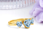 Unique 3 Prong Heart Cut Aquamarine Three stones Wedding Ring - Additional view