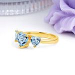 Unique 3 Prong Heart Cut Aquamarine Three stones Wedding Ring - Additional view