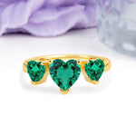 Unique 3 Prong Heart Cut Emerald Three stones Wedding Ring - Additional view