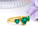 Unique 3 Prong Heart Cut Emerald Three stones Wedding Ring - Additional view