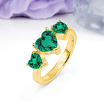 Unique 3 Prong Heart Cut Emerald Three stones Wedding Ring - Additional view
