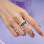Unique 3 Prong Heart Cut Emerald Three stones Wedding Ring - Additional view