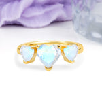 Unique 3 Prong Heart Cut Moonstone Three stones Wedding Ring - Additional view
