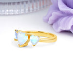 Unique 3 Prong Heart Cut Moonstone Three stones Wedding Ring - Additional view