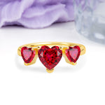 Unique 3 Prong Heart Cut Ruby Three stones Wedding Ring - Additional view