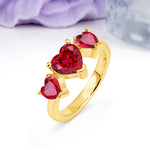 Unique 3 Prong Heart Cut Ruby Three stones Wedding Ring - Additional view