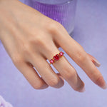 Unique 3 Prong Heart Cut Ruby Three stones Wedding Ring - Additional view