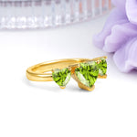 Unique 3 Prong Heart Cut Peridot Three stones Wedding Ring - Additional view