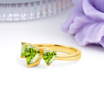 Unique 3 Prong Heart Cut Peridot Three stones Wedding Ring - Additional view