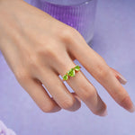 Unique 3 Prong Heart Cut Peridot Three stones Wedding Ring - Additional view