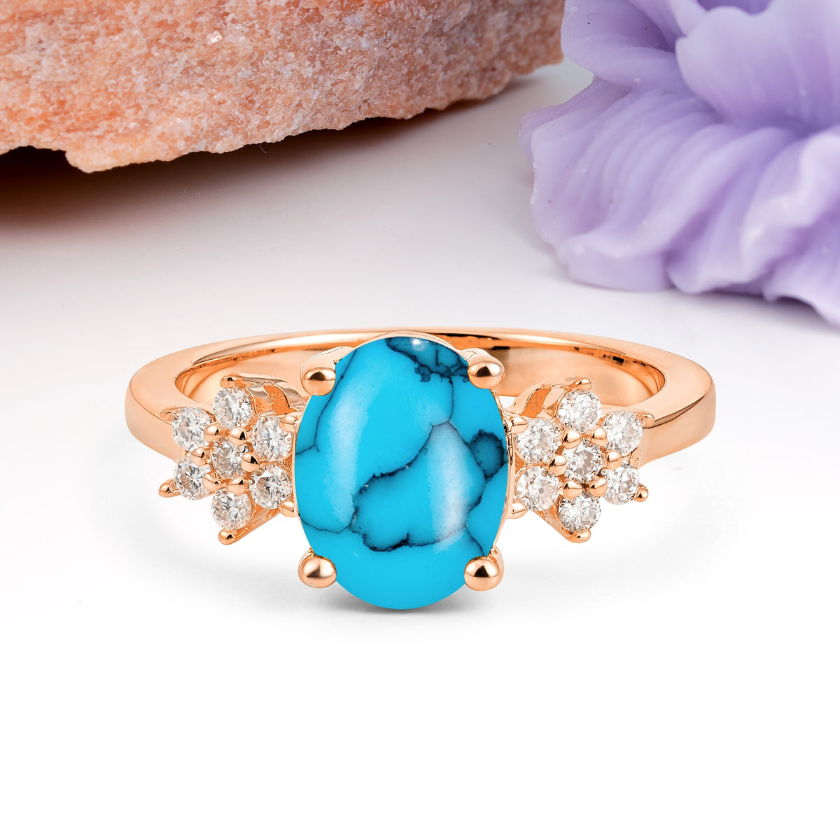 Luxurious Classic 4-Prong Oval Cut Turquoise Engagement Ring - Additional view