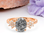 Luxurious Classic 4-Prong Oval Cut Black Rutilated Quartz Engagement Ring - Additional view