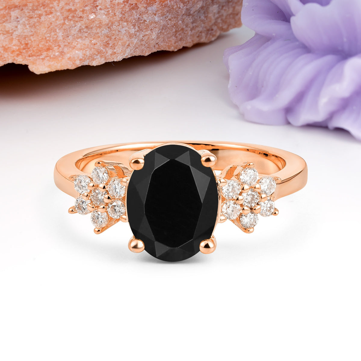 Luxurious Classic 4-Prong Oval Cut Black Onyx Engagement Ring - Additional view