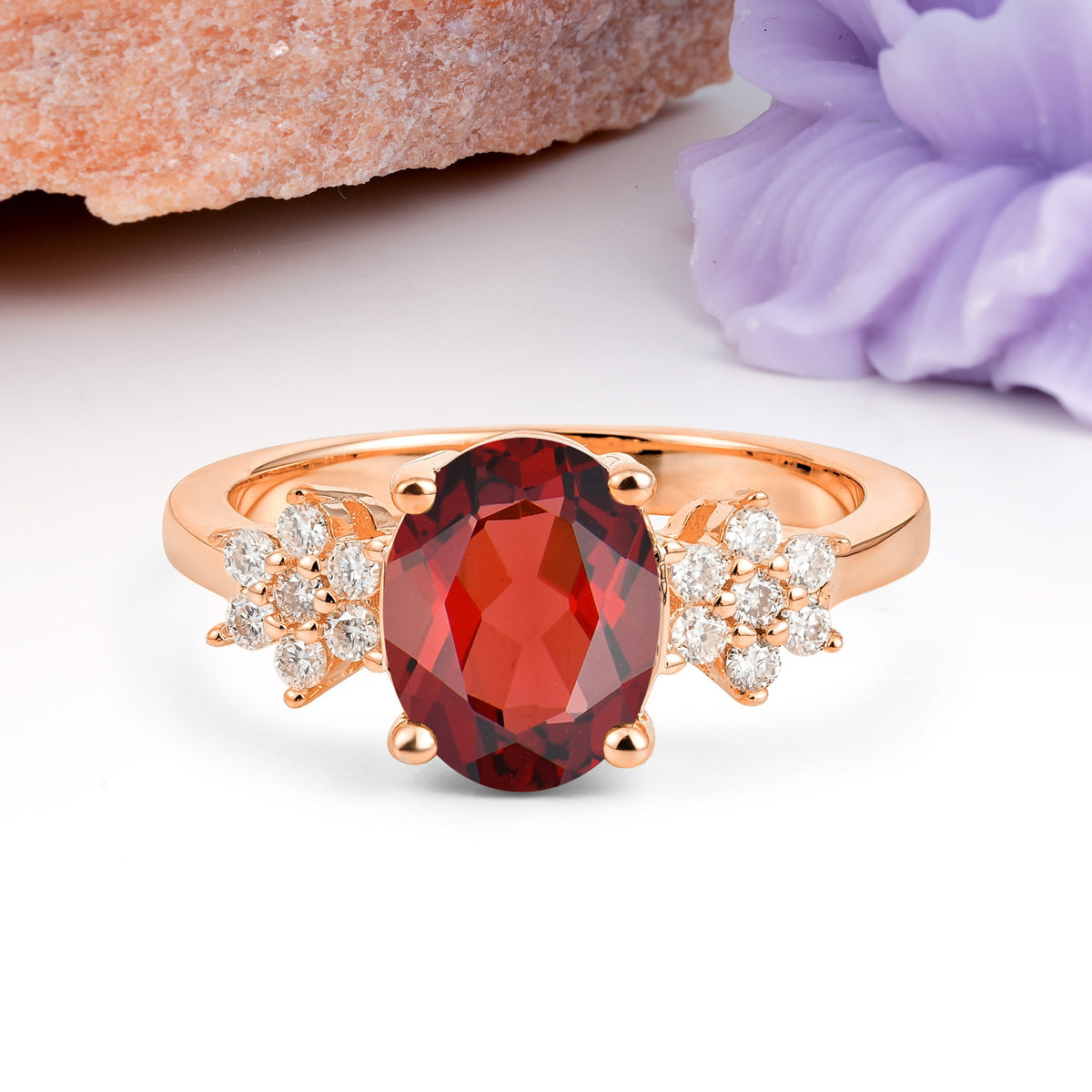 Luxurious Classic 4-Prong Oval Cut Garnet Engagement Ring - Additional view