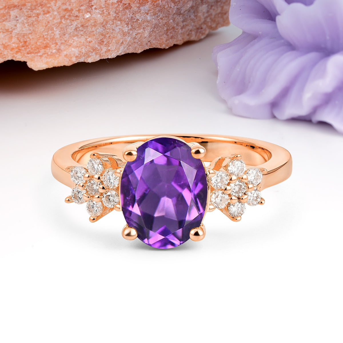 Luxurious Classic 4-Prong Oval Cut Amethyst Engagement Ring - Additional view